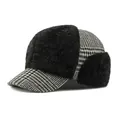 Winter thermal trapper hat featuring black faux fur and houndstooth pattern ear flaps - 55-59CM / Black