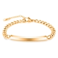 Golden Cuban link chain bracelet with polished engravable bar plate and lobster clasp - Women - Gold (4mm Width)