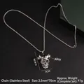 Colgante calavera de cuerno gótico con cadena de acero inoxidable estilo punk oscuro - Plata Antigua - Calavera G Con Cadena 70cm