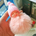 Cute pink plush doll keychain with knit hat and faux fur pom pom for girls - Orange Red