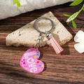 Pink heart acrylic keychain with LOVE text and tassel for Mother's Day gift - LOVE (24060424-Style 6)