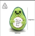 Handmade crochet avocado plush toy holding a motivational white card for gift - Avocado Christmas Green Y Card
