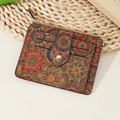 Slim cork card holder with mandala patterns and multiple slots on a natural background - Hexagon Style