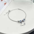Silver stainless steel elephant and evil eye charm bracelet with snake chain structure - Steel Color (White Bead Elephant Luck Style)
