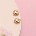 Detailed view of gold heart pendants with crystal rhinestones on a soft pink background - 4# Gold Open Heart with Rhinestone Border