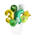Dinosaur party balloon set featuring a large number 3 and green foil cartoon dinosaur - Set 3 / Gold