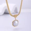 18K gold plated titanium snake chain necklace with pearl square pendant and Love engraving - 18K Gold / Gold