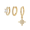Three-piece gold plated S925 silver earring set with North Star and zircon charms - Gold Eight-Pointed Star Combination 3-Piece Set (#65)