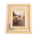 Nordic wooden rectangular photo frame with hand-woven rattan inlay and vintage art insert - 5 Inch Photo (23*28CM)