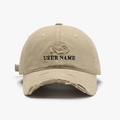 Distressed khaki baseball cap with USER NAME embroidery and ripped brim details - Adjustable / Khaki