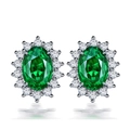 Halo style earrings with oval emerald green stone and sparkling white zircon setting - Green Diamond Earrings Tz-18