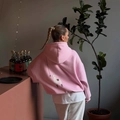 Pink oversized hoodie featuring a cute alpaca back graphic in a stylish street style - S / Pink