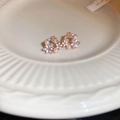 Rose gold flower wreath earrings with white and light blue enamel flowers and tiny pearls - Rose Gold Enamel Wreath Pearl Studs (14#)