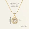 Detailed view of 18K gold plated stainless steel necklace with size specifications - Round Style / White