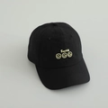 Detail showing black baseball cap with yellow Smile text and three smiley faces embroidery - 52-54cm (3-8 Years) / Black
