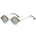 Punk style rhombus sunglasses with brown to light blue gradient frames and gold metal temples - Tea Blue Frame Grey Lens