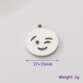 Stainless steel winking emoji pendant charm in silver finish 17x15mm jewelry making - Wink Expression (KLJ7773-Z) / 17x15mm / Silver