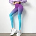 High-waisted gradient yoga leggings in purple to teal blue transition for women - S / Blue Purple