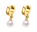 Klassieke gouden oorringen met witte ronde parelhangers voor dames - Gouden Minimalistische Creolen met Witte Ronde Parels-ED-051