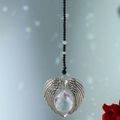 Angel wings suncatcher with black beads and a faceted crystal pendant for window decor - Gift Box / Black (With Gift Box)