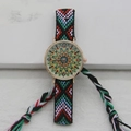Detail of bohemian hand-woven fabric strap watch with mandala pattern and rose gold case - Green Yellow Mandala (Style 7)
