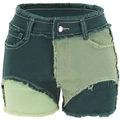 Detalle de los pantalones cortos vaqueros con bordes deshilachados y diseño de retales - XS / Verde Esmeralda