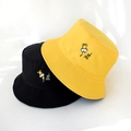 Reversible bucket hat in black and yellow colors featuring a cute giraffe embroidery - 55-58cm / Giraffe Pattern Yellow & Black