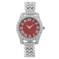 Women's luxury quartz watch with sparkling red dial and full diamond-set silver bracelet - Red Dial Silver Case