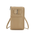 Mini khaki pebble leather phone crossbody bag with silver S-shaped buckle and zipper - Apricot