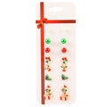 Christmas stud earring set with reindeer and wreath motifs on a display card - Gift Style (H-133)