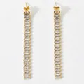 Long gold tassel earrings with rectangular cubic zirconia in a vertical linear design - Gold with White