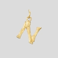 Pendentif lettre N doré avec texture bambou sur un collier en acier inoxydable 316L - Or-N
