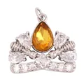 Crown pendant in silver plating with teardrop orange stone and zircon accents - Apricot M84
