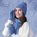 Women's 3-piece winter set in blue with knit hat, scarf, and touch screen gloves - Blue