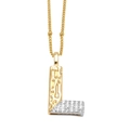 Pendentif lettre L bicolore or et argent avec texture martelée et cristaux brillants - Lettre L