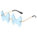 Fashionable rimless butterfly shaped sunglasses with blue lenses and golden metal frame - Gold Frame Light Blue