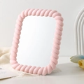Espejo de maquillaje rosa rectangular con marco de cuerda trenzada y soporte ajustable - Cuadrado / Rosa