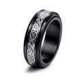 Men's black titanium steel spinner ring with silver Celtic dragon pattern inlay - US 6 / 8MM Dragon Pattern