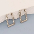 Irregular silver geometric stainless steel hoop earrings with bamboo-style texture - Silver Style K7-51