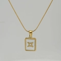 Collana in acciaio dorato con pendente quadrato Gemelli e inserto in madreperla bianca - Gemelli / Madreperla bianca