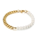 Bracelet élégant avec chaîne à maillons dorés et perles blanches, fermoir mousqueton - Or (KB161959-Z)
