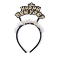 Detail of Happy New Year headband with gold crown and colorful tinsel party decoration - Style 6-Crown Gold Letters Colorful Tinsel