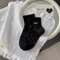 Chaussettes noires en coton à pois blancs avec broderie GOOD style décontracté - Broderie Lettre à Pois Noirs