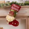 Christmas stocking with Santa Claus and green tree applique hanging on fireplace - Extra Large Santa Head Sock