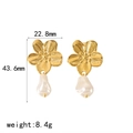 Gold Flower Pearl Drop Earrings (TE6554-G)