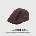 Breathable coffee mesh beret with embroidery and vintage sun protection visor for summer - Adjustable (54-58cm) / Brown