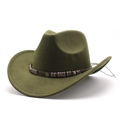 Detail of dark green felt cowboy hat featuring vintage metal gears and woven band décor - M (56-58cm) / Army Green