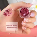 Mermaid rose red fish scale hexagonal glitter for nail art in transparent jar - Single Jar / Mermaid Rose Red