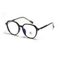 Black polygon glasses frame with golden metal hinge details and anti-blue light lenses - Bright Black