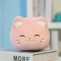 Pink plush cat head keychain with embroidered smile on a soft decorative background - 13cm Keychain - Non-zippered / Pink Cat